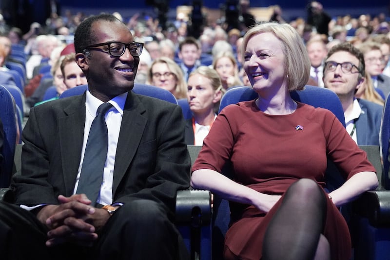 Former UK Chancellor Kwasi Kwarteng (left) and and ex-Prime Minister Liz Truss, just days before her resignation last year