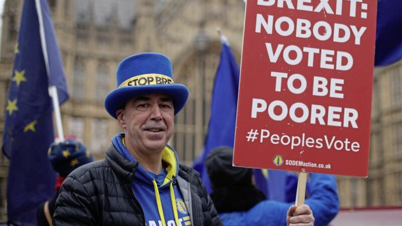 Anti-Brexit protester Steve Bray outside Parliament in Westminster, London. Picture by Yui Mok/PA
