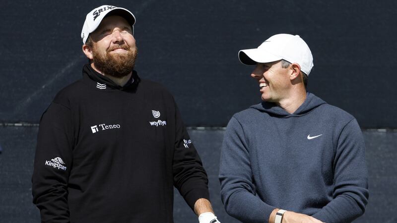 Northern Ireland's Rory McIlroy (right) and Republic of Ireland's Shane Lowry on the 3rd tee during a practice round ahead of The Open at Royal Liverpool, Wirral. Picture date: Monday July 17, 2023.