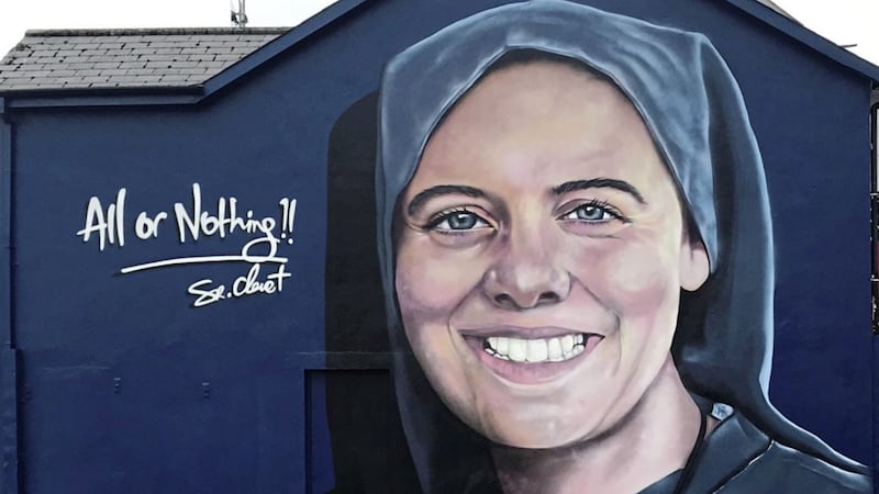The new mural was painted on a gable wall close to Sister Clare Crockett&#39;s Brandywell home.  