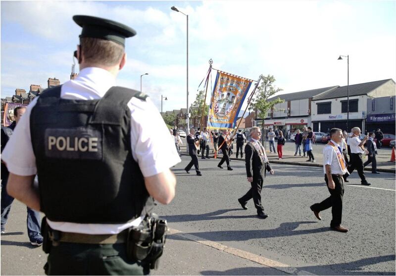 &nbsp;&nbsp;<span style="color: rgb(51, 51, 51); font-family: sans-serif, Arial, Verdana, &quot;Trebuchet MS&quot;; ">A morning parade at Ardoyne in North Belfast passed off peacefully. Picture Hugh Russell.</span>