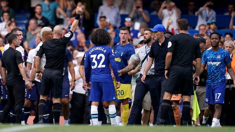 Thomas Tuchel and Antonio Conte were sent off at Stamford Bridge after they clashed on the touchline (John Walton/PA)