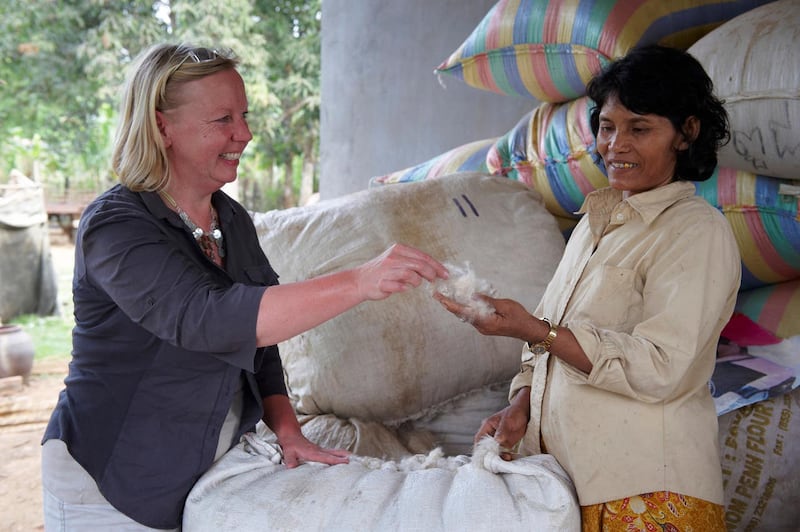 Deborah Meaden meets an entrepreneur in Cambodia (CARE/Emelie Bailey/PA)