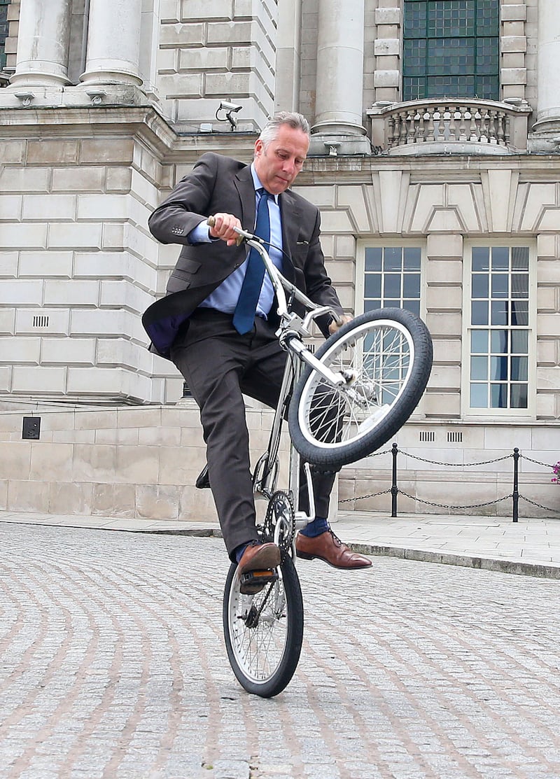 &nbsp;Mr Paisley doing a 'wheelie' outside Belfast City Hall