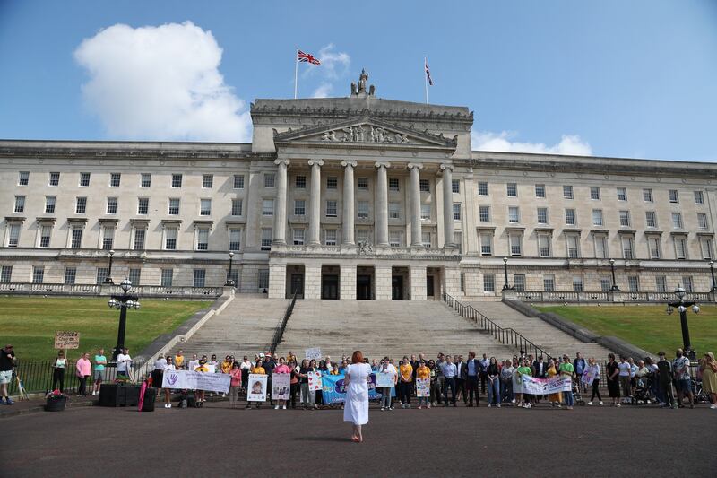 The protest at Stormont over cuts on Wednesday. Picture by Hugh Russell