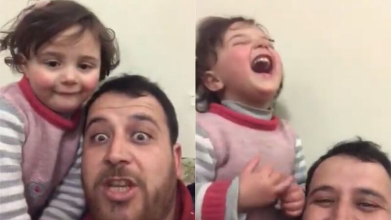 A viral video showed Abdullah Mohammed and young Salwa, 4, turning the noise of explosions into a game.