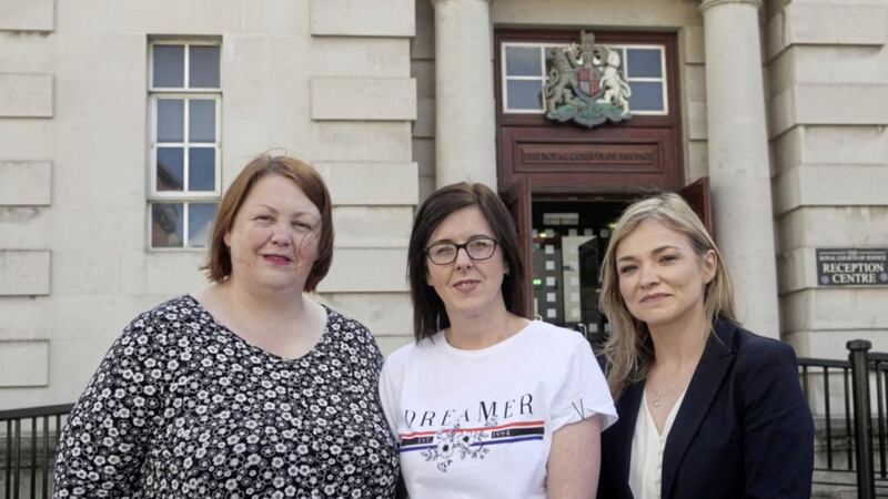  Siobhan McLaughlin (centre) with her legal representative Laura Banks (right) and Denise Forde, Citizens Advice.. 
