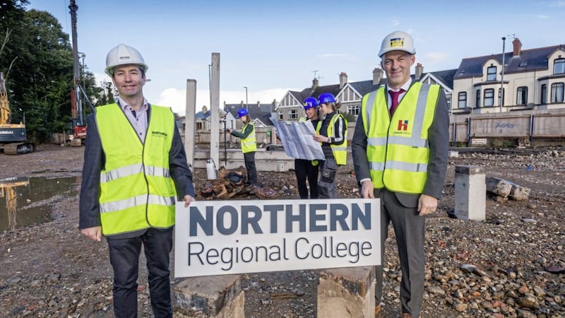 Mel Higgins (left) from the Northern Regional College with Karl McKillop from Heron Bros. 