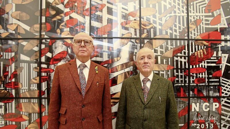 Gilbert (right) &amp; George bring Scapegoating Pictures to The MAC this week Picture: Mal McCann 