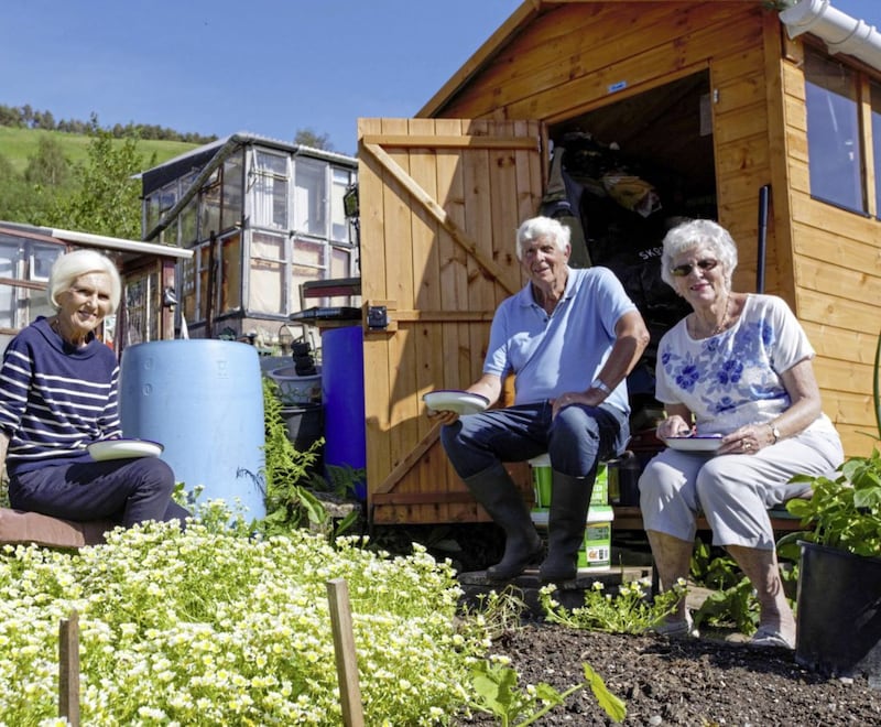 Mary Berry with Terry and Anthea at their allotment in Wales as part of her Mary Berry: Love To Cook which starts on Thursday