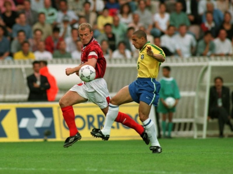 England's Alan Shearer and Brazil's Roberto Carlos