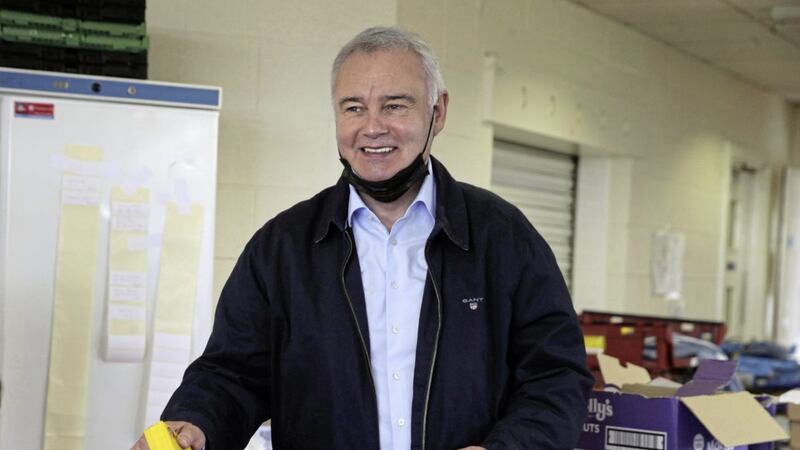 TV star Eamonn Holmes during his visits to homeless project in Belfast Eamonn Holmes visit the Peoples Kitchen Belfast at Farset International to meet volunteers and those who are homeless Previously St Patricks Soup Kitchen the Peoples Kitchen Belfast was launched in September 2020 to help meet the needs of those who are homeless and experiencing poverty and to date has supported thousands of individuals and families who find it hard to make ends meet. Picture by Hugh Russell. 