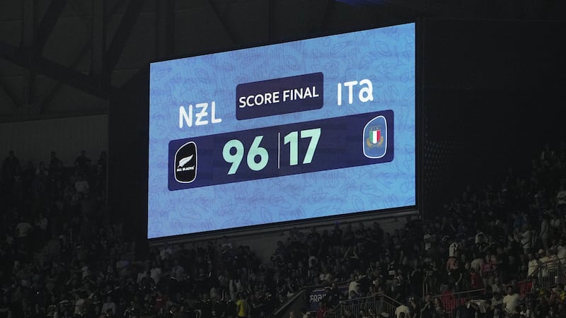 The final score shows on the scoreboard (Laurent Cipriani/AP)