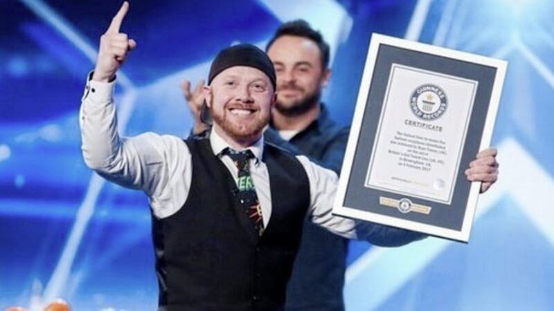 Ryan Tracey equalled a Guinness World Record on Britain&#39;s Got Talent last night. Picture from ITV 