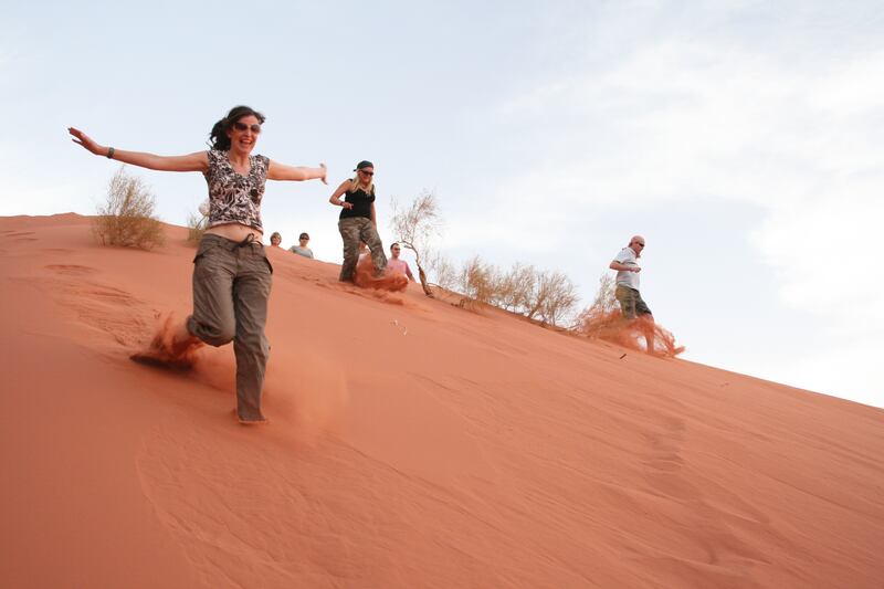Playing on the sand dunes of the Wadi Rum (Exodus/PA)