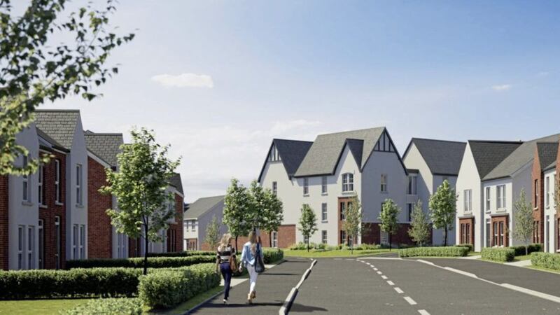 Plans for 250 new homes in the Ballyoan area of Derry, pictured as artist&#39;s impression, have been lodged with Derry City and Strabane District Council. 