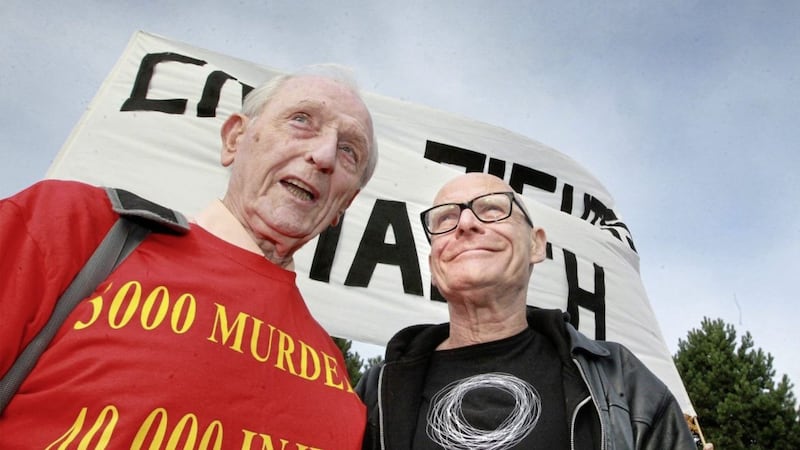 Eamon Melaugh and Eamonn McCann as they prepare to walk the original route from Duke Street in Derry marking the 50th anniversary of the Derry Civil Rights March of 1968. Picture by Margaret McLaughlin 