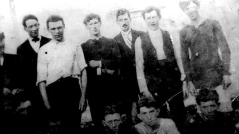 Members of the Wattlebridge Eire Og team from Fermanagh who reputedly sailed to Derrykerrib island to play their match on 'Gaelic Sunday'.