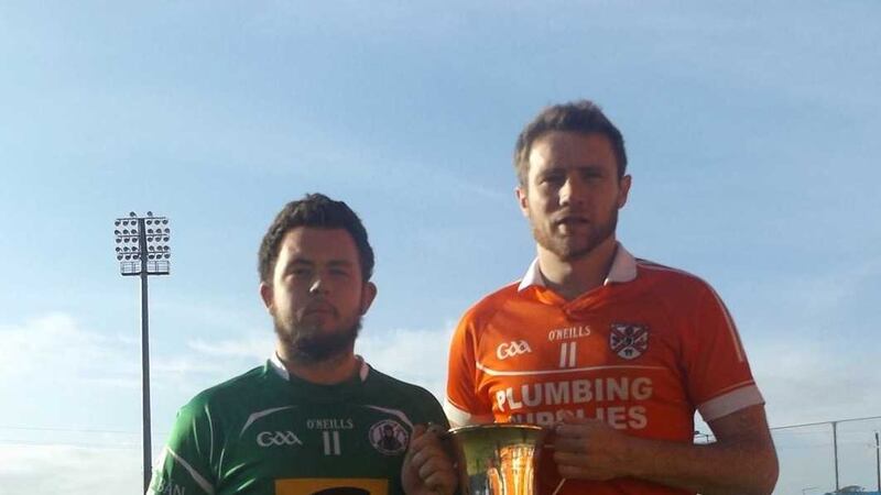 Christopher Canning of Whitecross and Conor Bell of Clann Eireann, whose clubs will compete for the Atty Hearty Cup in the TMet Armagh IFC Final tomorrow in the Athletic Grounds.