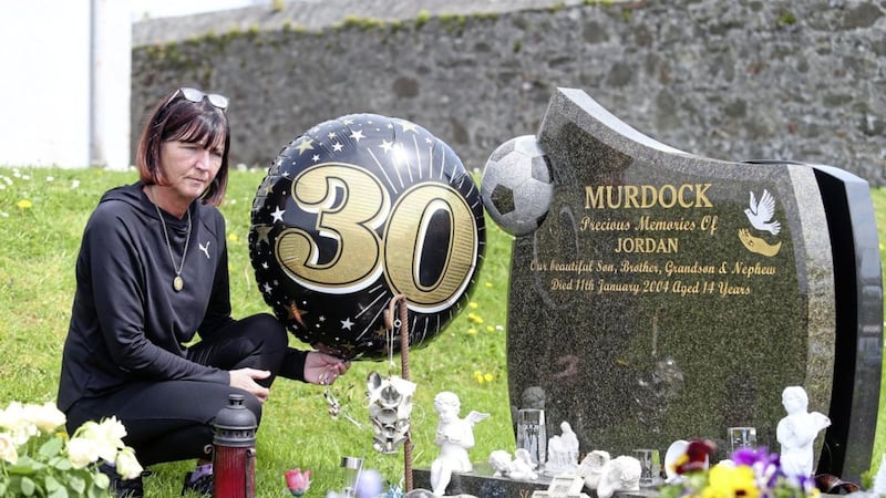 Carrie Murdock, who&#39;s 15-year-old son, Jordan drowned when he was swept out to sea from Killough pier in 2004. Jordan would have turned 30 this week. Picture: Mal McCann 