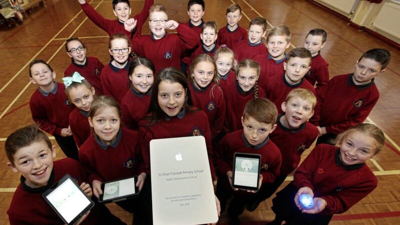St Oliver Plunkett PS in west Belfast has been named an Apple Distinguished School 
