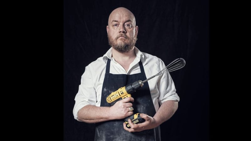Hybrid chef and comedian George Egg uses everything from drills and paper shreeders to hair straightners to create a three-course meal in his show DIY Chef 
