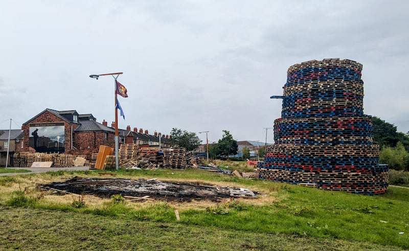 The bonfire on the Connswater Greenway, close to homes on Flora Street in east Belfast