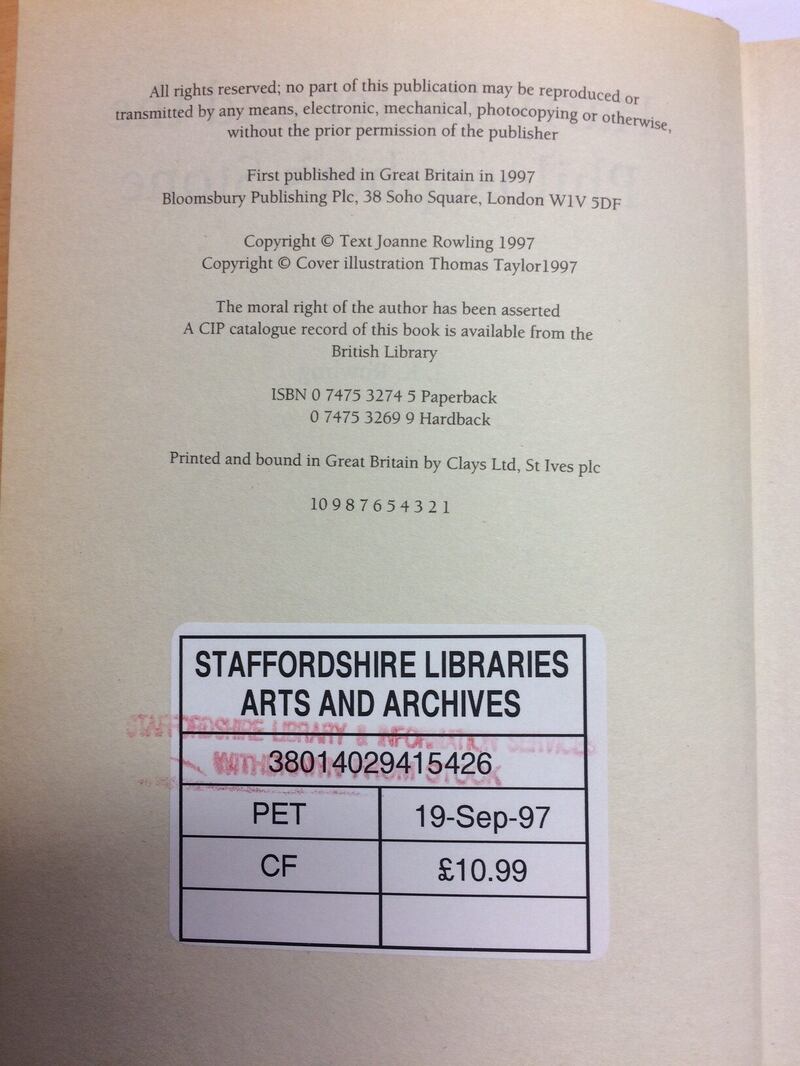 The former Staffordshire Library book has a "withdrawn from sale" stamp (Hansons/PA)