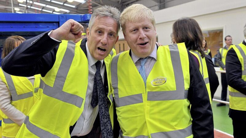Pictured in happier times, DUP MP Ian Paisley and Boris Johnson; the former allies are in dispute over the Brexit sea border. Picture by Justin Kernoghan 