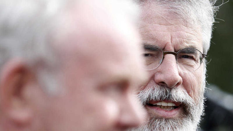 Martin McGuinness and Gerry Adams at Stormont. Picture by AP/Peter Morrison