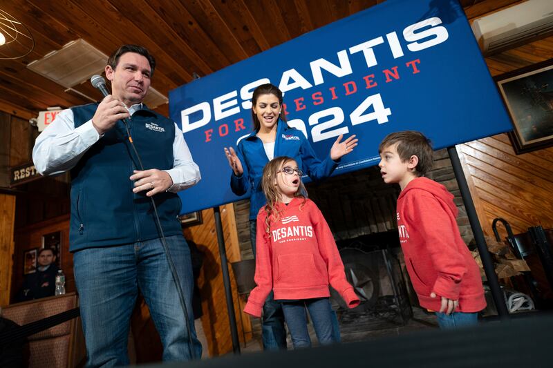 Ron DeSantis with his wife Casey DeSantis and children, Madison and Mason, right (Sean Rayford/AP)