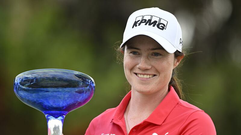 Leona Maguire holds the winner's cup after winning the LPGA Drive On Championship golf tournament at Crown Colony Golf &amp; Country Club                                                           Picture: Steve Nesius/AP&nbsp;