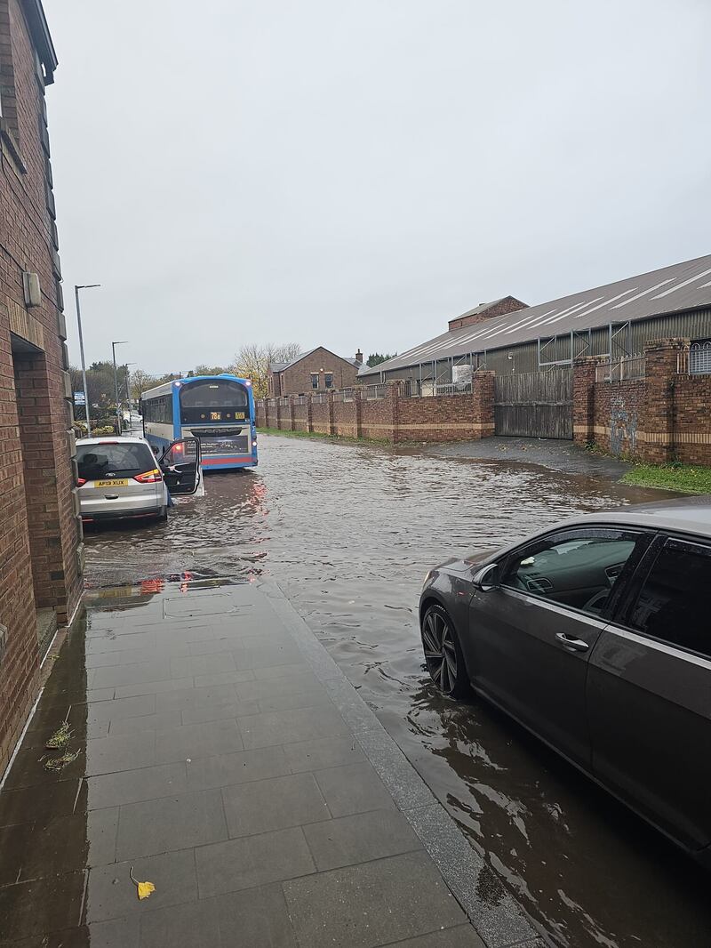 A flooded road in Coalisland Co. Tyrone. (Malachy Quinn).