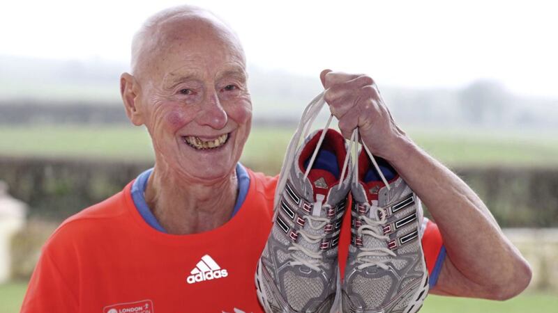 Ken Jones at his home in Strabane before taking part in the London Marathon next week. Picture by Niall Carson/PA Wire 