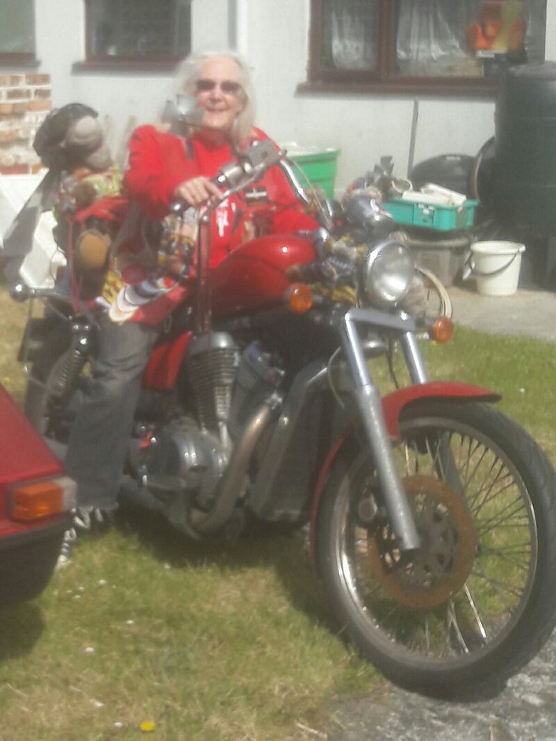 Mary Dean on her Suzuki VS800 Intruder motorbike which she has had since 2011