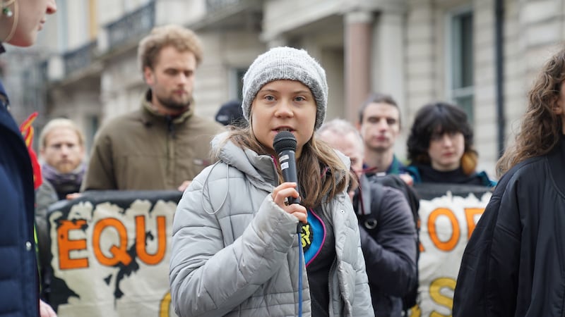 Greta Thunberg joined protesters at Canary Wharf in London on Thursday (Lucy North/PA)