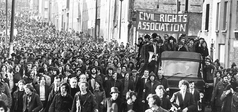&nbsp;Civil rights protesters on the Bloody Sunday march in Derry in 1972