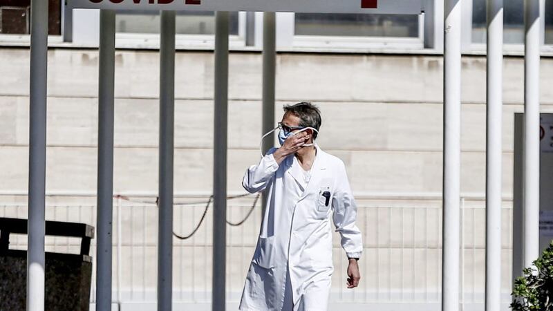 A doctor at the new Columbus Covid 2 hospital, opened to treat COVID virus patients, in Rome. Picture by Cecilia Fabiano/LaPresse/AP 