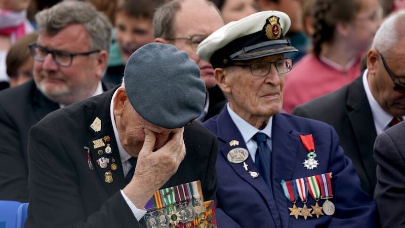 Normandy Veteran Terry Burton (left) during the Royal British Legion Service of Remembrance to commemorate the 79th anniversary of the D-Day landings at the Bayeux Cemetery in Normandy (Gareth Fuller/PA)