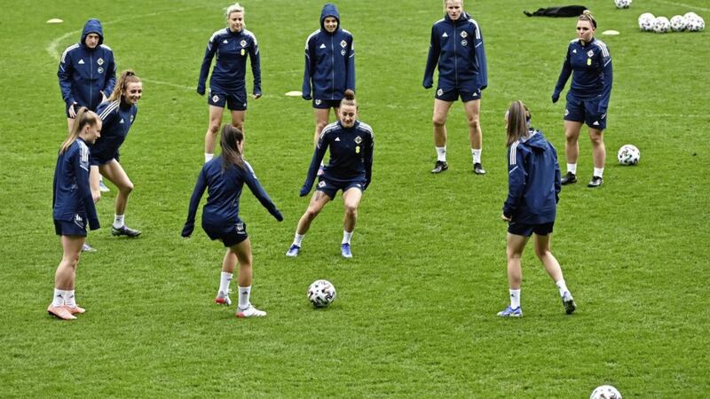 Northern Ireland during training at Windsor Park ahead of the FIFA Women's World Cup qualifier against England tonight.<br /> Pic Colm Lenaghan/Pacemaker
