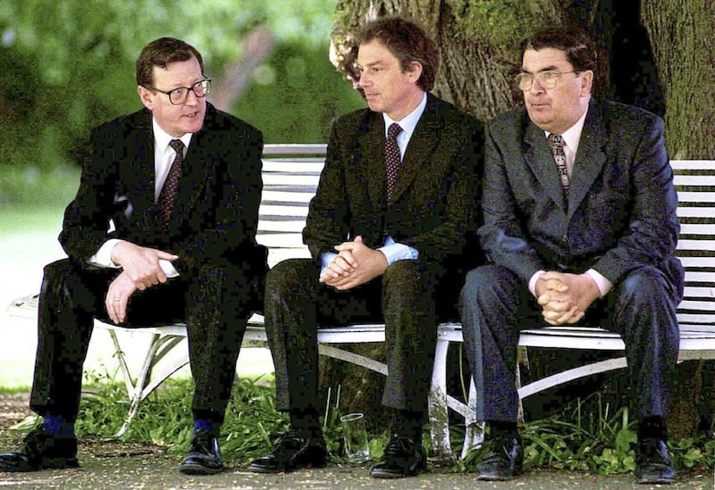 David Trimble, Tony Blair and John Hume pictured in May 1998. Picture by Alan Lewis, Photopress