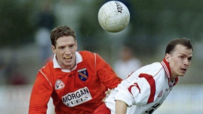 Pascal Canavan (right) was recalled to the Tyrone team to take on Derry in the 1997 Ulster SFC semi-final. Pic Ann McManus 