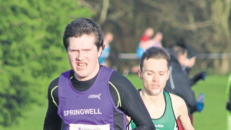 Neil Johnston on his way to winning the premier title at the Northern Ireland &amp; Ulster Intermediate and Masters Cross Country Championships in Coleraine