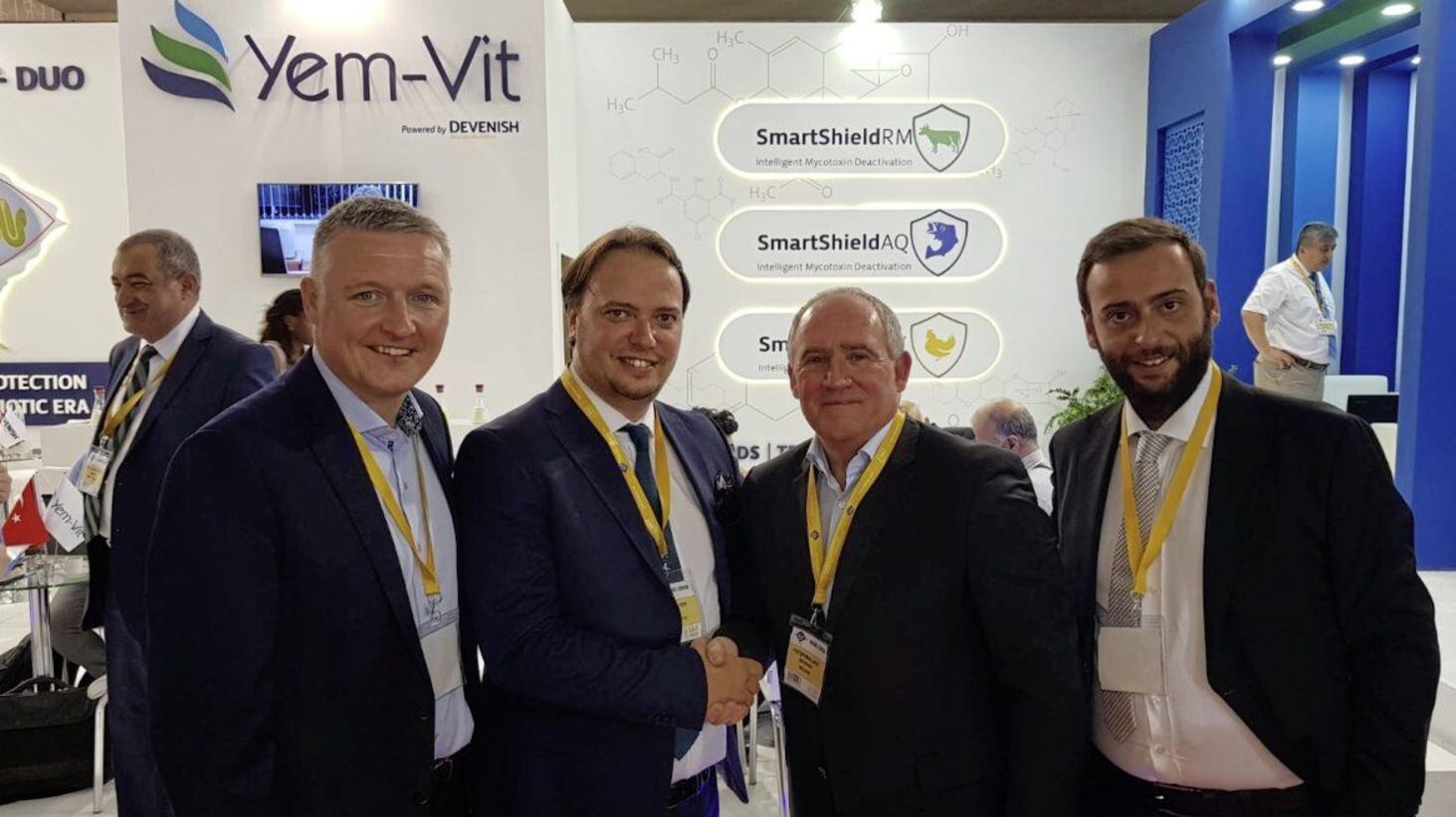 Patrick McLaughlin, chief operating officer Devenish Group, Onat Onater, shareholder and general manager, Yem-Vit, Peter Wallace, executive vice chairman, Devenish Group and Onur Onater, shareholder and vice general manager, Yem-Vit. The two firms have announced a new partnership 