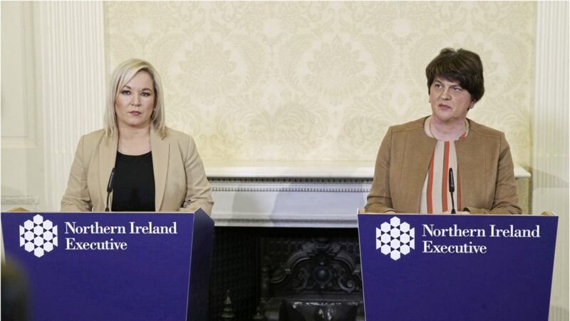 Deputy First Minister Michelle O'Neill and First Minister Arlene Foster. File picture by Hugh Russell