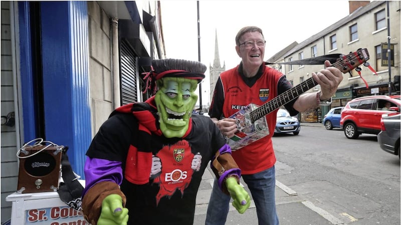 Mickey Doran is hoping that his singing partner &#39;Frankie&#39; can scare off Tyrone players and fans ahead of Sunday&#39;s Ulster football final. Picture by Hugh Russell 