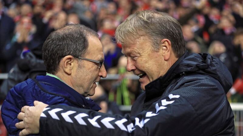 Former Republic of Ireland manager Martin O&#39;Neill is greeted by Denmark Manager Age Hareide (right) during their 2017 World Cup play-off first leg clash in Copenhagen. It was the beginning of the end of O&#39;Neill&#39;s reign 