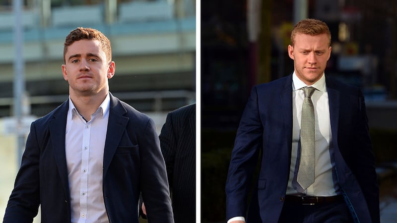 &nbsp;Paddy Jackson (left) and Stuart Olding arriving at court today. Pictures by Pacemaker