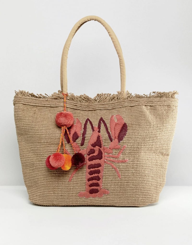 America &amp; Beyond Hand Embroidered Lobster Structured Beach Bag, &pound;40, available from ASOS 