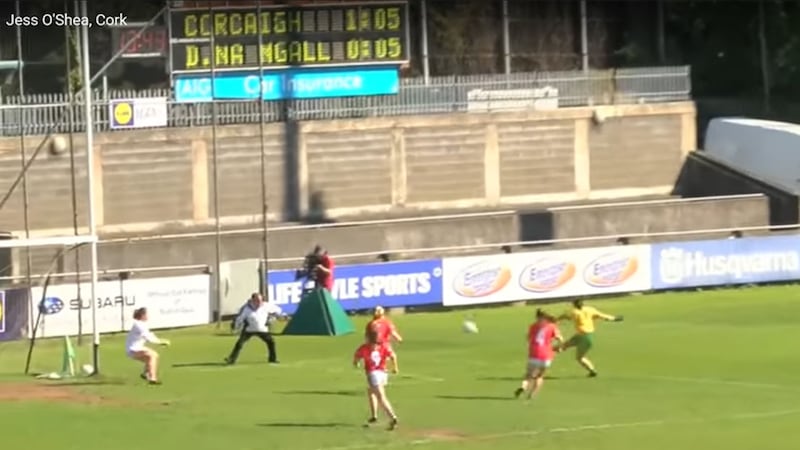 Geraldine McLaughlin scores for Donegal in yesterday's final&nbsp;